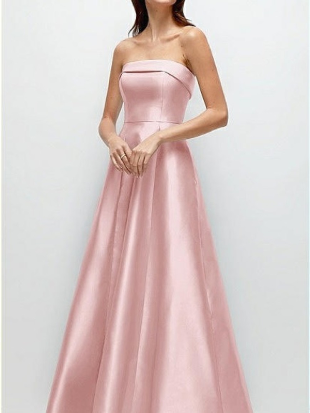 STRAPLESS BIAS CUFF BODICE SATIN GOWN WITH POCKETS IN BALLET PINK | Dessy Group